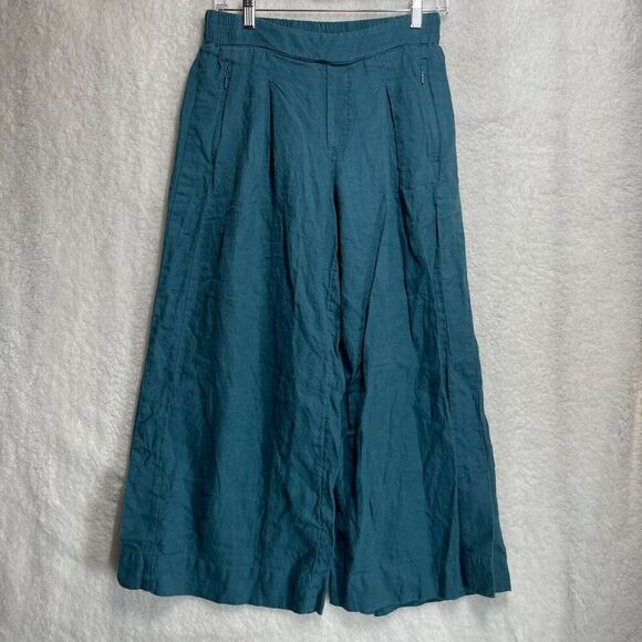 Athleta Pants - Athleta Playa Linen Wide Leg Crop Pants Elastic Waist BOREALIS Green Teal Size 6